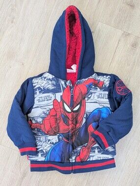 Marvel Spiderman 3T Hooded Fleece Lined Zip Up Warm Winter Jacket